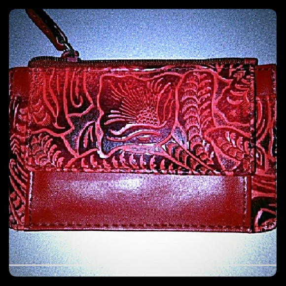 unbranded Handbags - NEW Red Leather Tooled Coin Purse Card